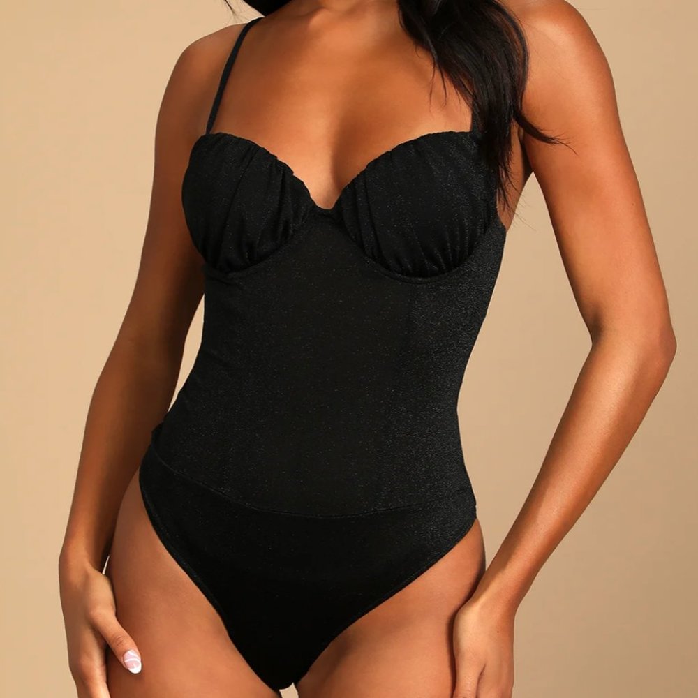 NWT Black Shiny Bodysuit from Lulus